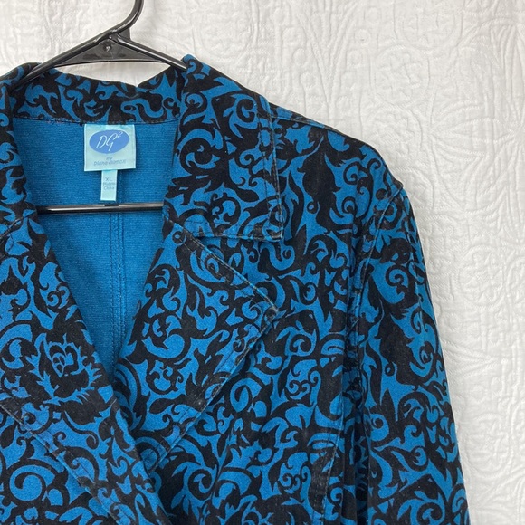 DG2 Diane Gilman Baroque Jacquard Damask Peacoat Trench sz XL Teal Black - Picture 4 of 16